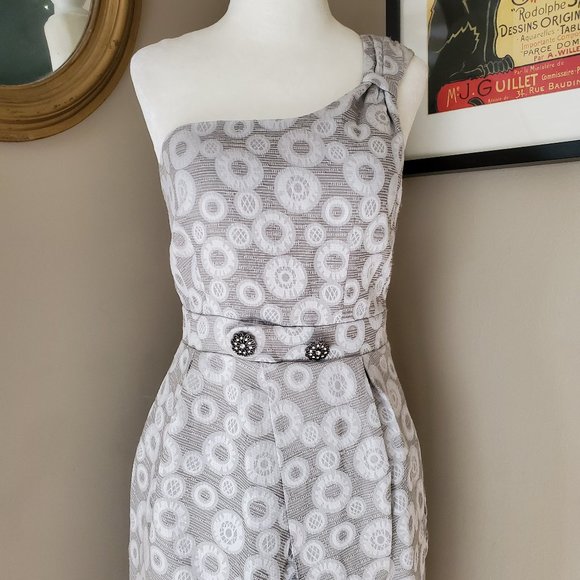 Anthropologie Moulinette Soeurs One Shoulder Silver Brocade Dress 2 - Picture 8 of 16